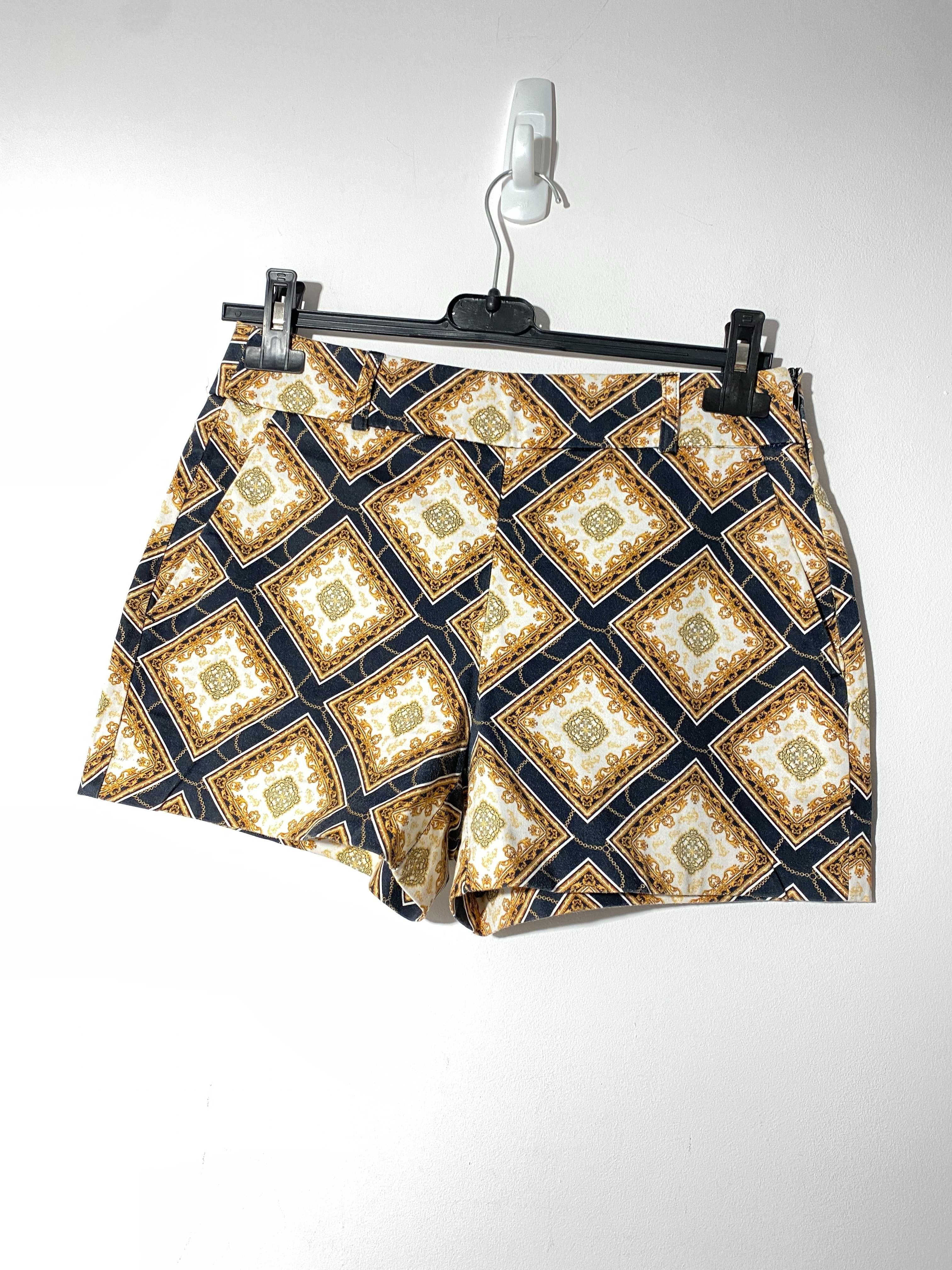 spodenki krótkie szorty bermudy wysoki stan eleganckie S 36 ornament