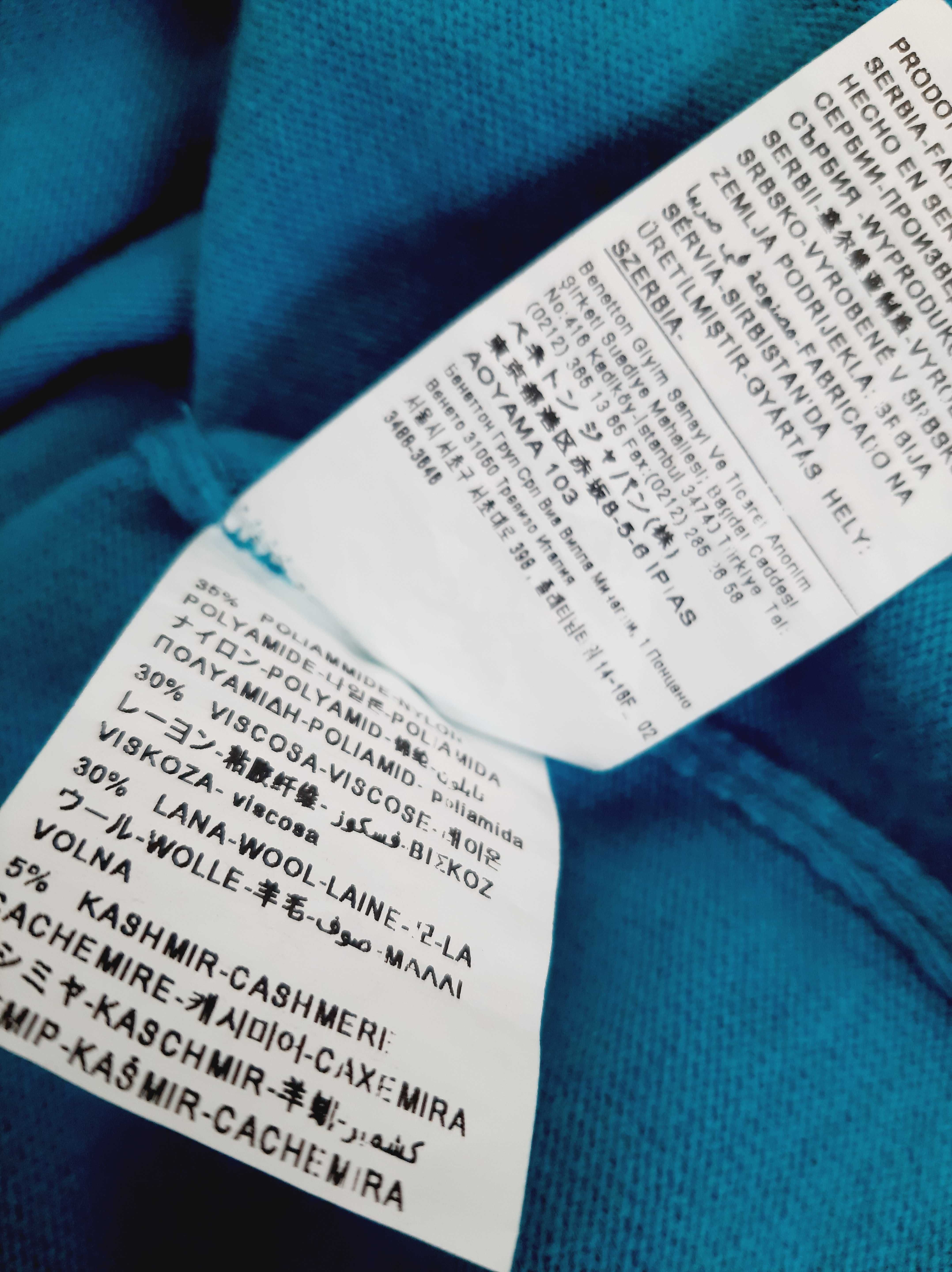 Benetton Nowy sweter z kaszmirem turkusowy M