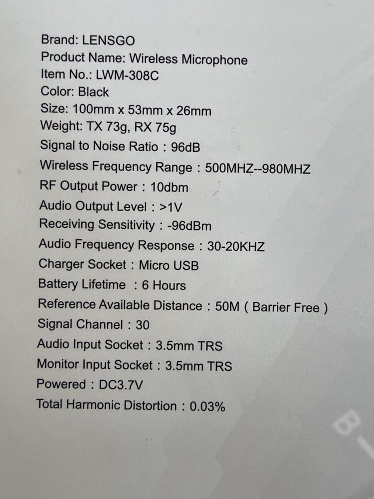 Microfone lapela Professional Omnidirectional Wireless Lapel Mic