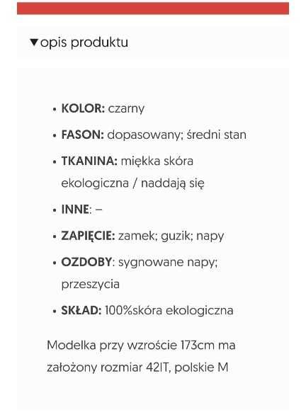 Patrizia Pepe spodnie rozm.S/36_40 skóra eko_szew z przodu_skracane!