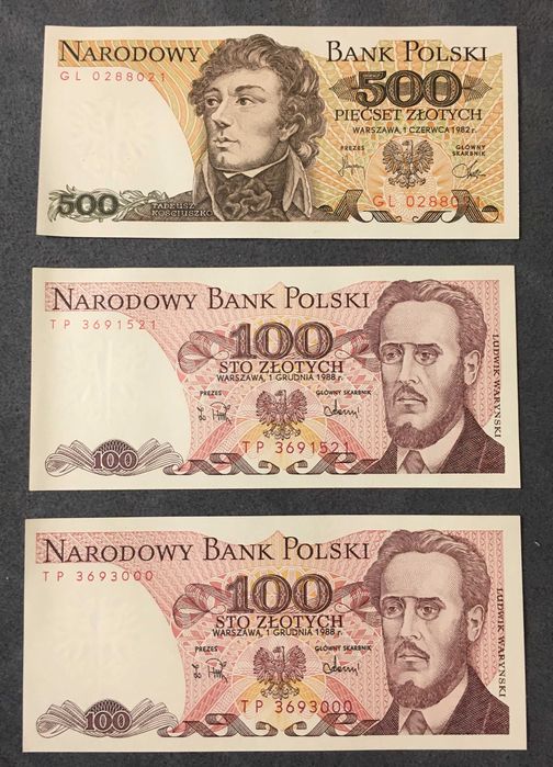 Banknoty z PRL (500 zł+2x100 zł)