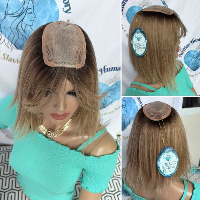 Накладка с натуральных славянских волос кожа шёлк омбре корни русый