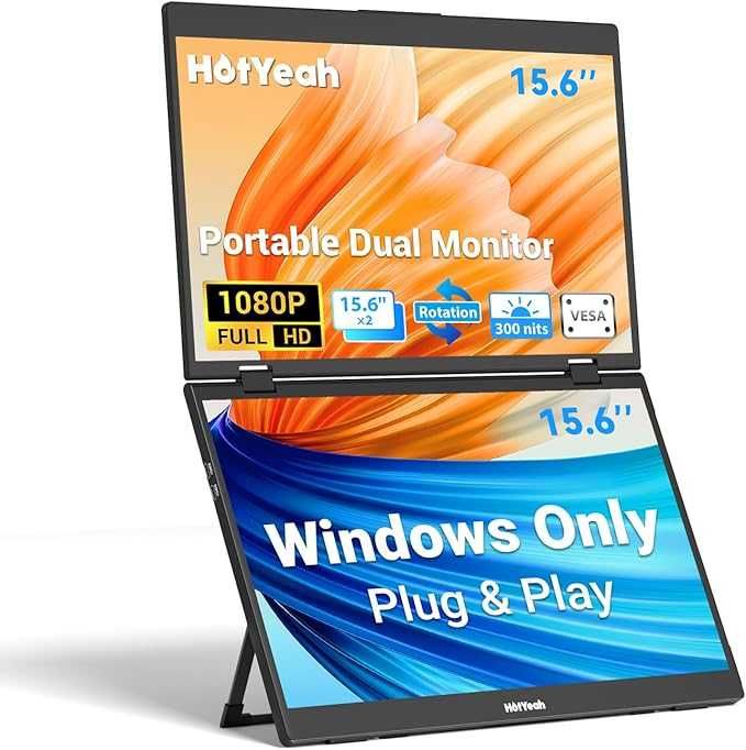 Портативный монитор HotYeah 15,6" с Двумя дисплеями FHD|IPS|USB C|HDMI