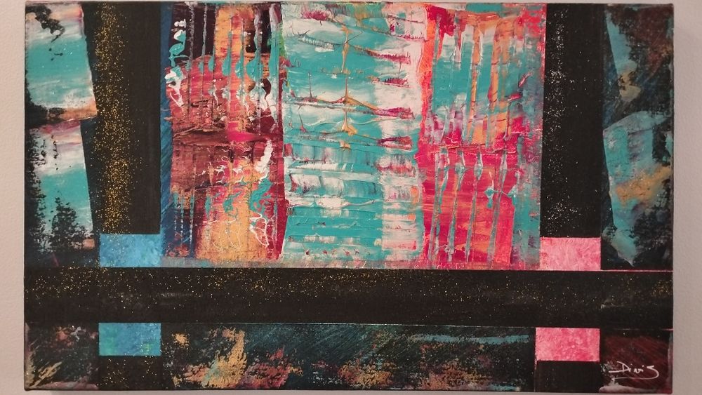 Tela abstrata original em acrílico 30 cm por 50 cm