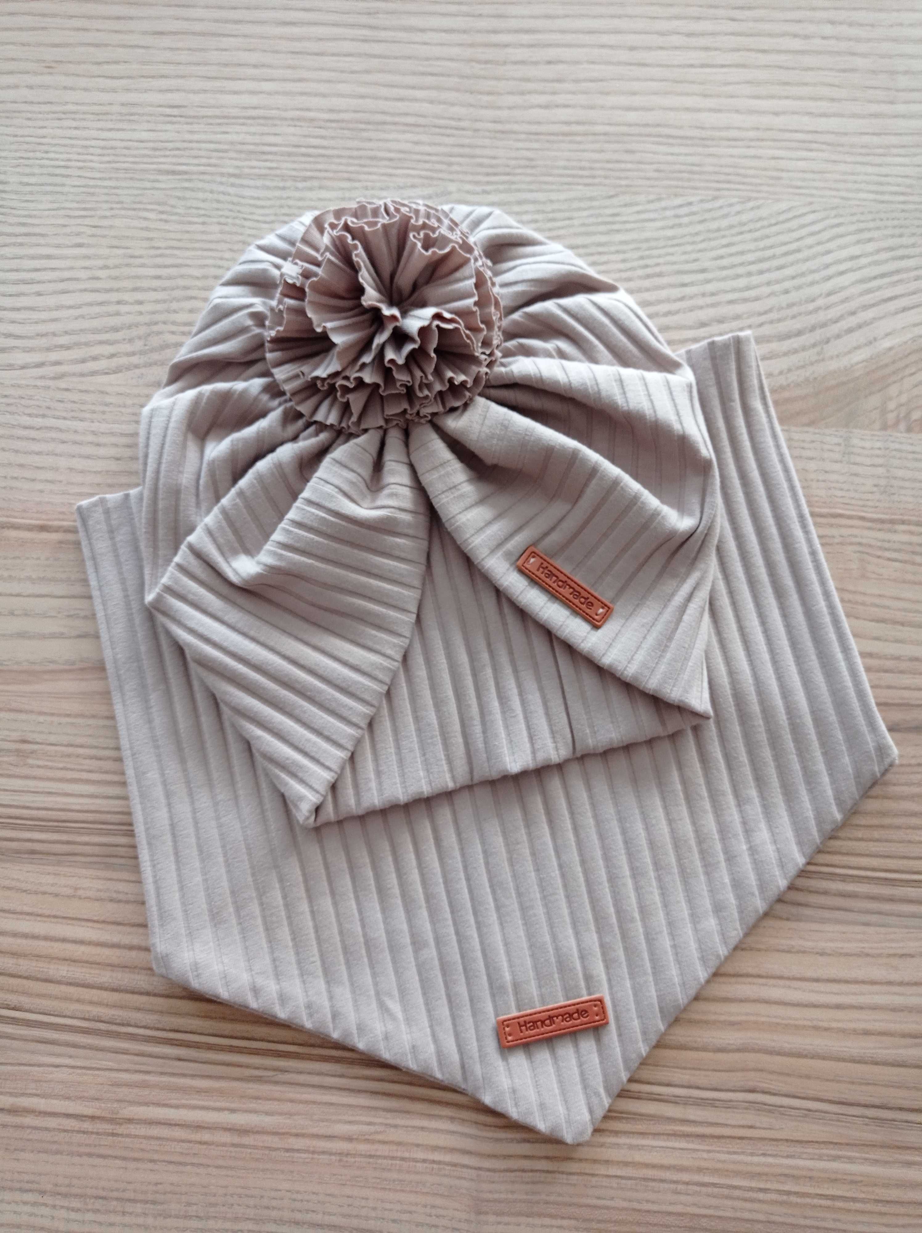 komplet turban z różą i chusta, Handmade