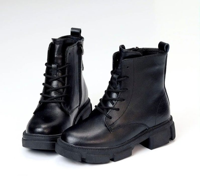 Акція Жіночі черевики ботинки зимові шкіряні чорні