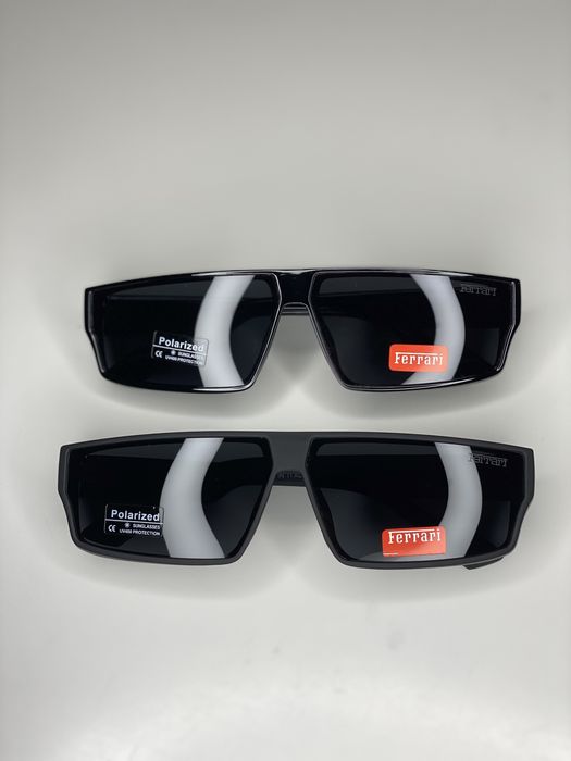 Солнцезащитные очки FERRARI Polarized крупные плоские черные АНТИБЛИК