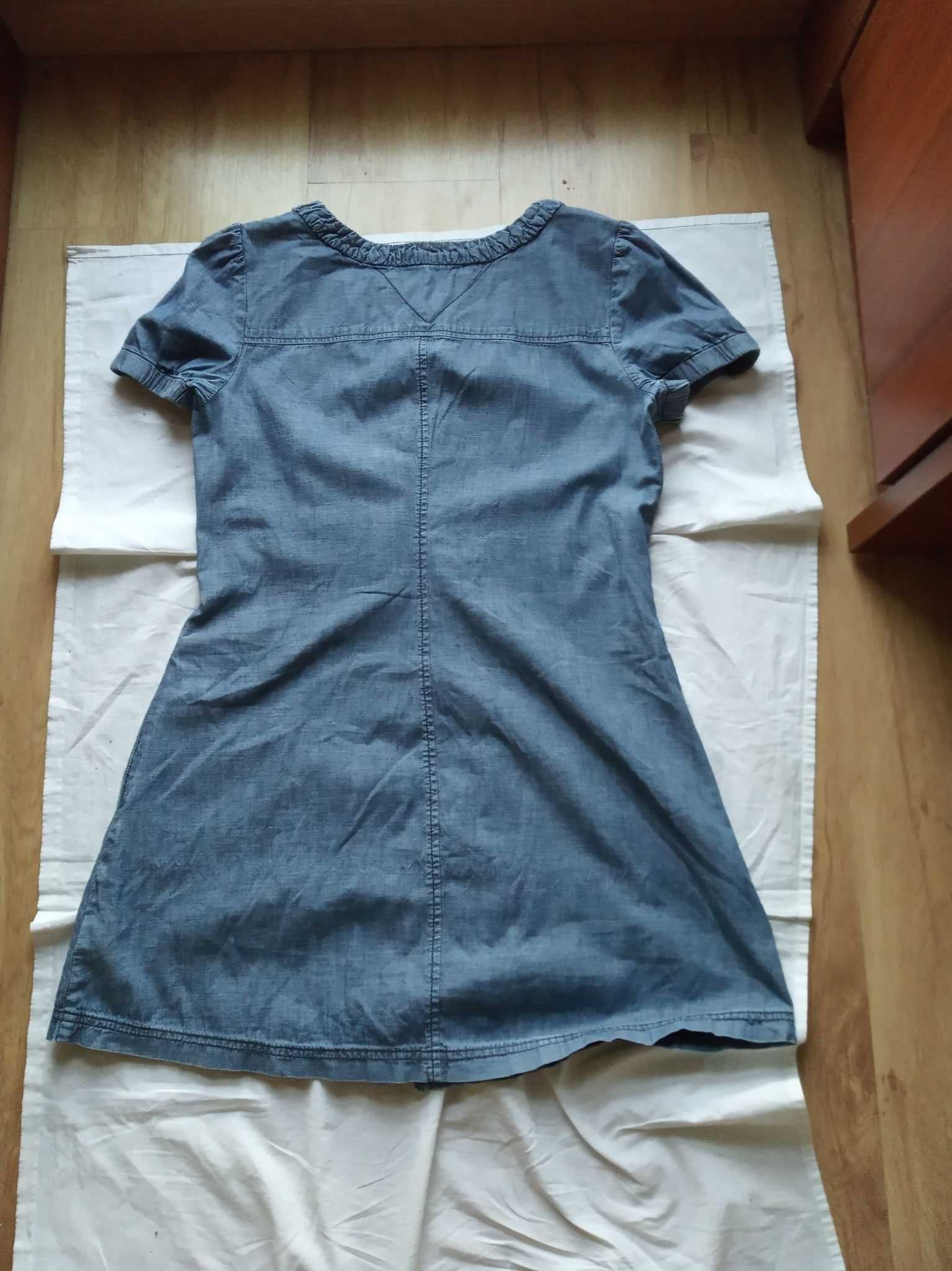 Sukienka jeansowa cienka, bufiaste rękawy logo - M - "Tommy Hilfiger".