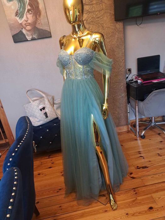 Suknia gorset+tiul lazurowa R36, na studniówkę, bal. Polski producent!