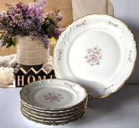 Garnitur deserowy Wałbrzych piękna stara porcelana talerze 1+6