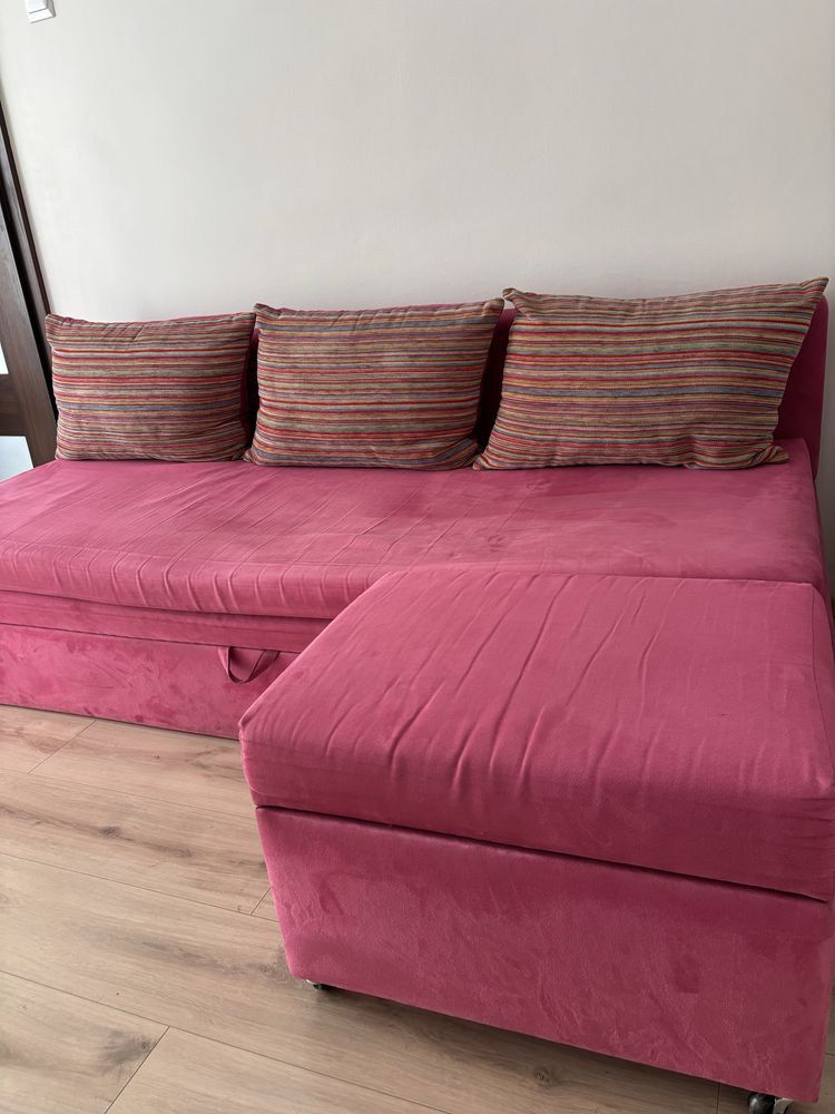 łóżko narożne kanapa sofa rozkładana z pufem