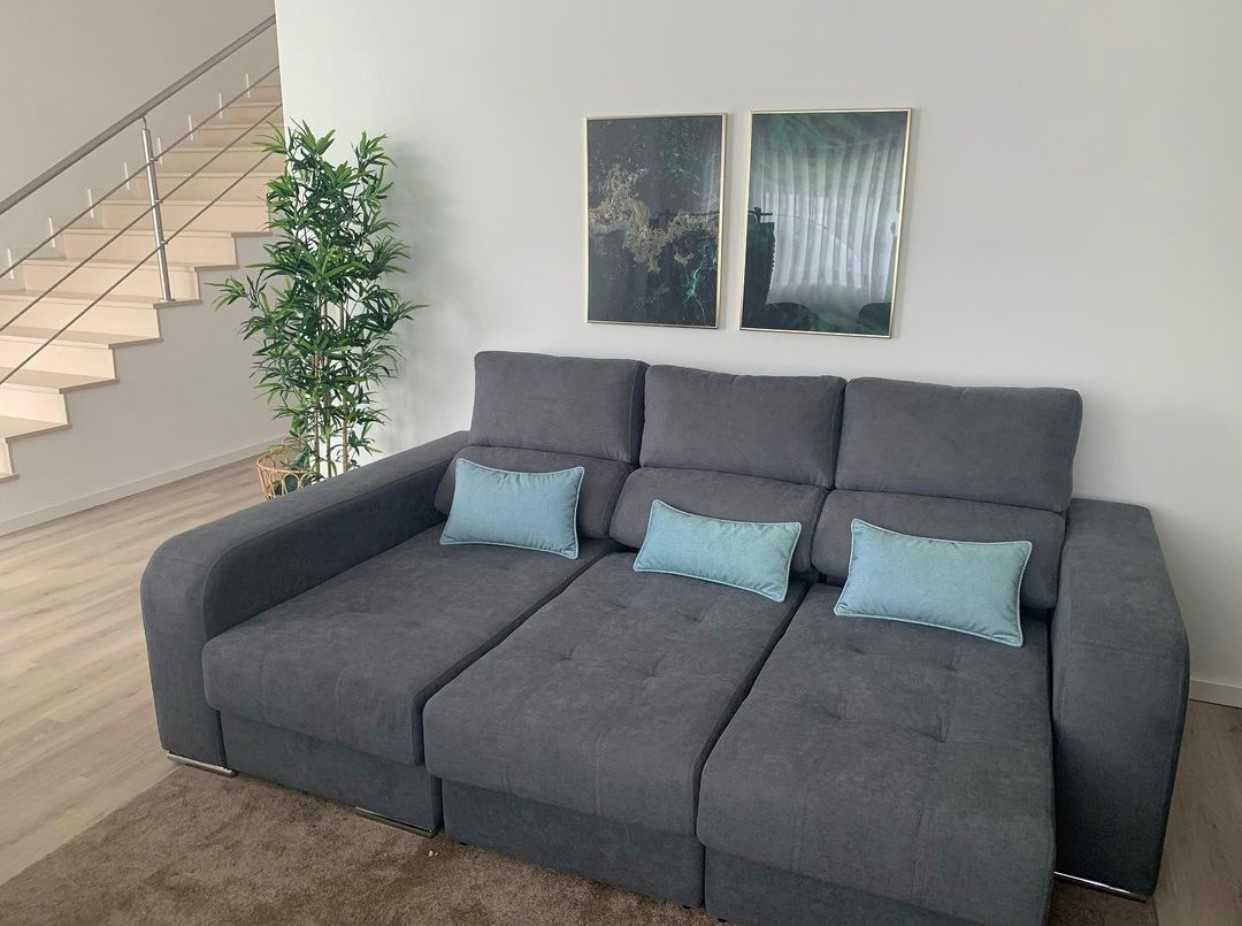 Sofa Chaiselongue + Baú Elevatório + Cama - NOVO - FABRICA