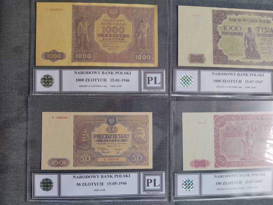 zestaw 6 sztuk banknotów polskich z opisem