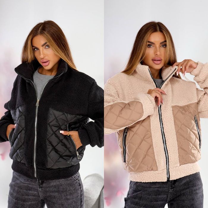 Жіноча осіння утеплена куртка з стібки та мякого тедді матеріалу