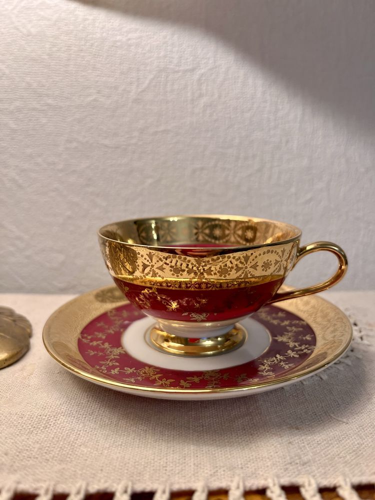 Elegancki CARLSBAD GLORIA Złoty Mocca Serwis filiżanka dzbanek Vintage