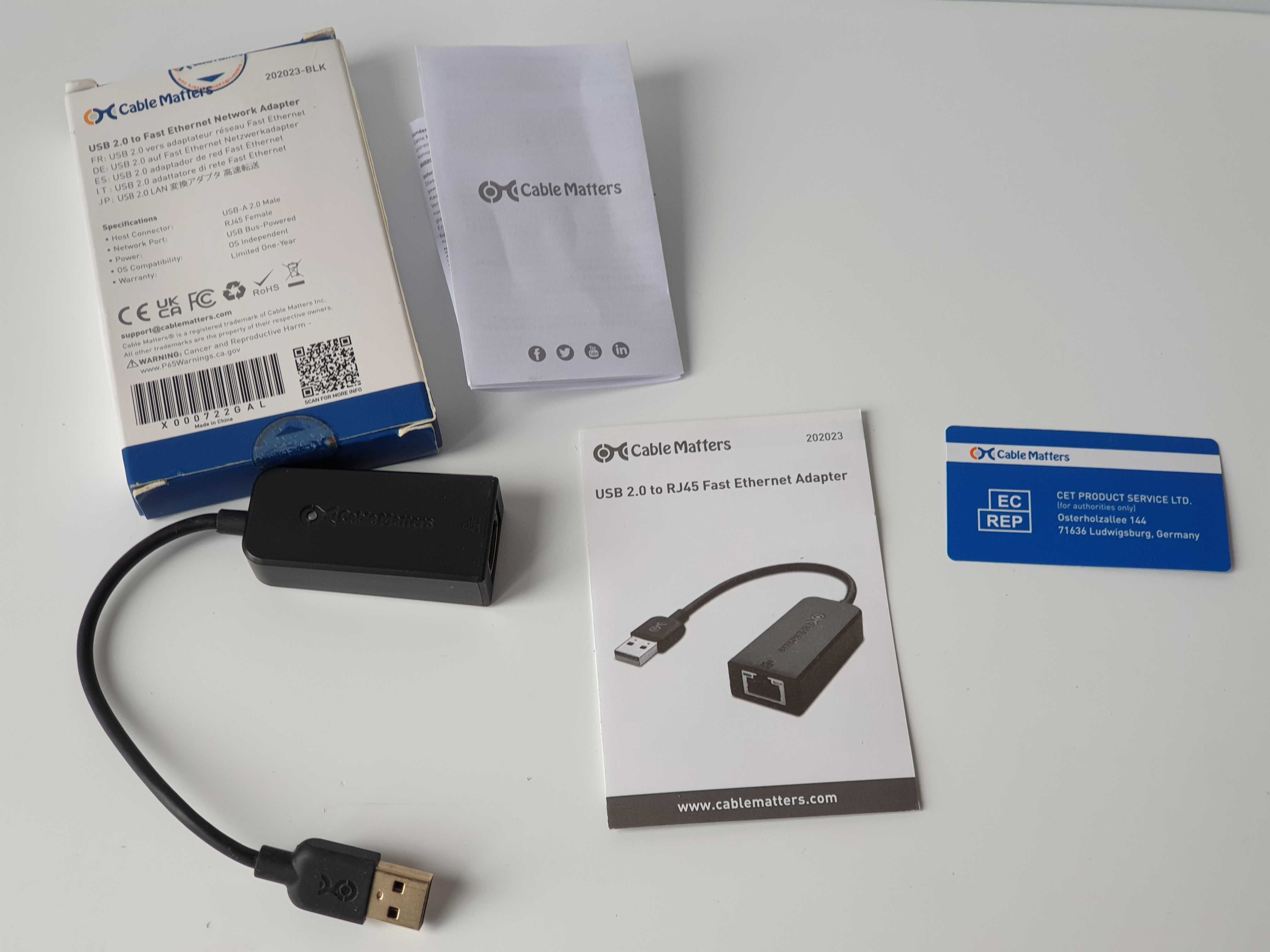 адаптер USB 2.0 to RJ45 Fast Ethernet 10/100 Мбіт/с Cable Matters