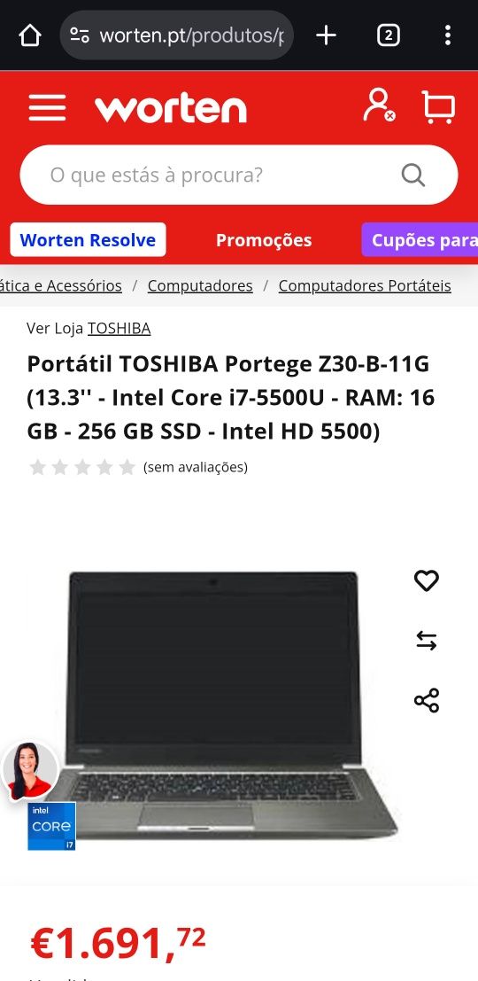 Portátil toshiba protege i7 5500 Z30-B 16Gb ram