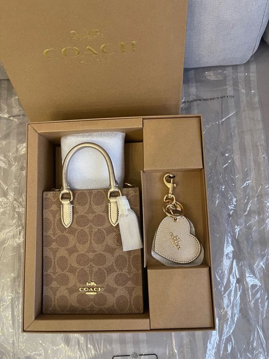 COACH Mini tote bag set. Набор сумочка тоут и зеркальце на сумку кожа