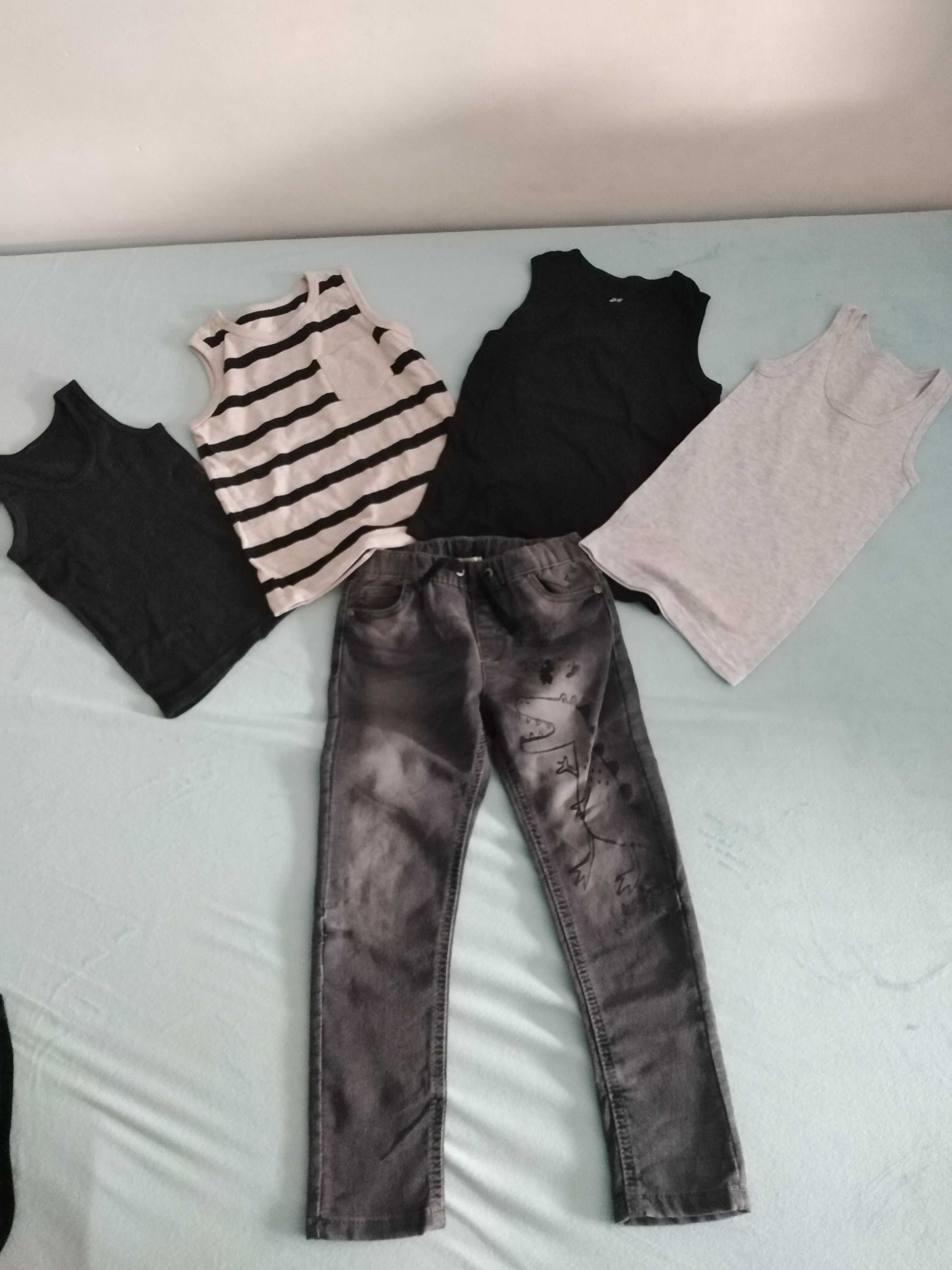 H&M Spodnie jeansy jeansowe koszulki 110 116 komplet zestaw chłopak