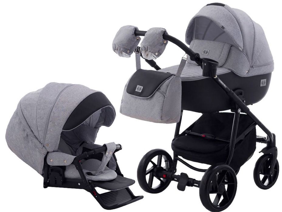 Коляска 2 в 1 Adamex Hybryd Plus BR205 светло-серый - черная кожа