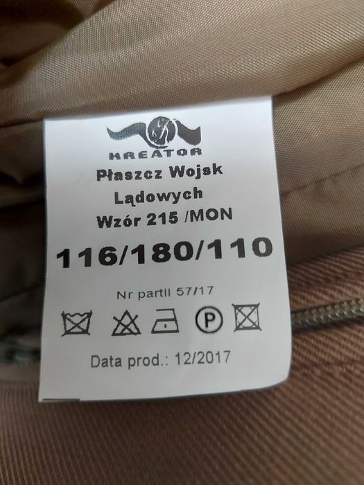 Płaszcz wojsk lądowych wz.215/MON - nieużywany  116 / 180/ 110