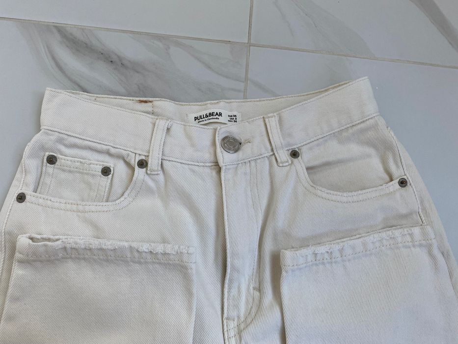 Джинси Pull&Bear 34 молочні світлий беж  mom джинсы короп топ рубчик