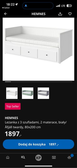 Ikea Hemnes - w bardzo dobrym stanie używane, 2 materace