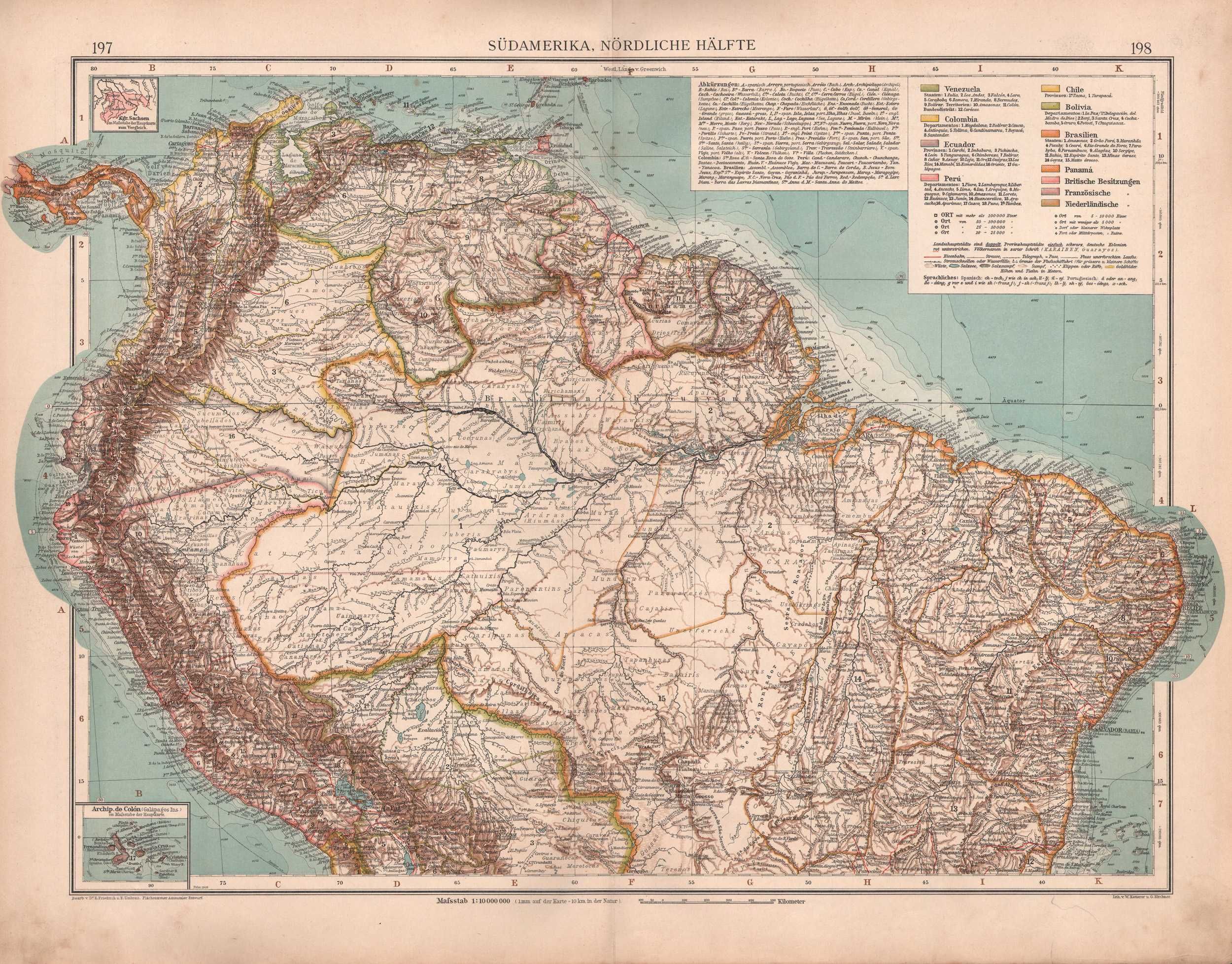 Ameryka PD. Amazonia Duża efektowna mapa 1898 r. autentyk