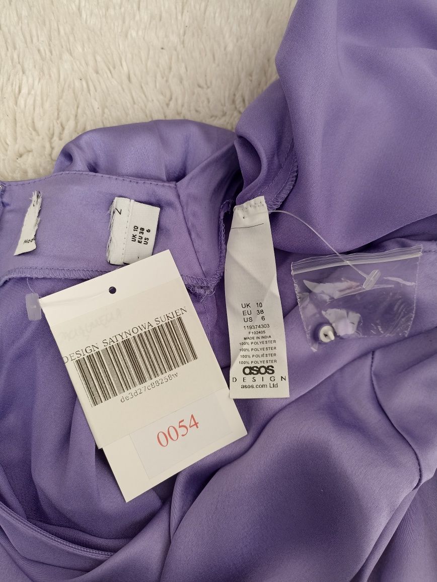 Asos Nowa klasyczna sukienka maxi fioletowa z guziczkami długi rękaw M
