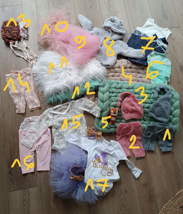 Ubranka i rekwizyty do sesji noworodkowej oraz roczkowej