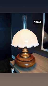 Drewniana stara lampa stołowa nocna gabinetowa biurowa z kloszem vinta