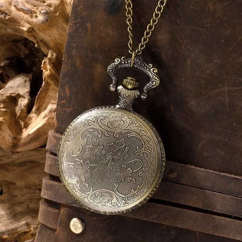 Zegar Kieszonkowy Sowa Vintage Brązowy Retro na Łańcuszku Mądra Sówka