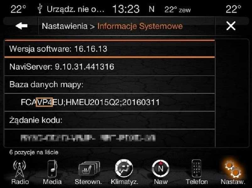 Konwersja WYSYŁKOWA Polskie menu Mapy Uconnect 8.4 Jeep Dodge RAM
