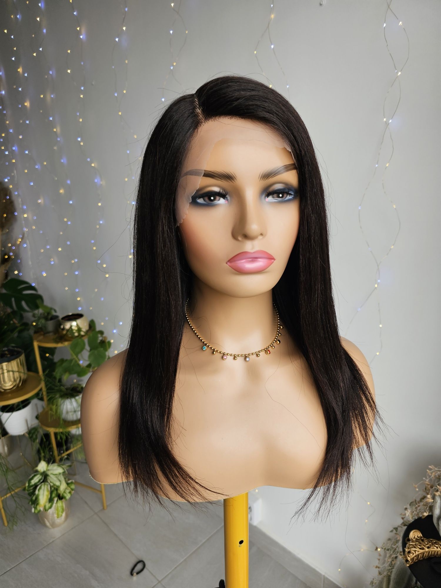 Peruka z włosów naturalnych lacefront naturalna czerń Aga 18