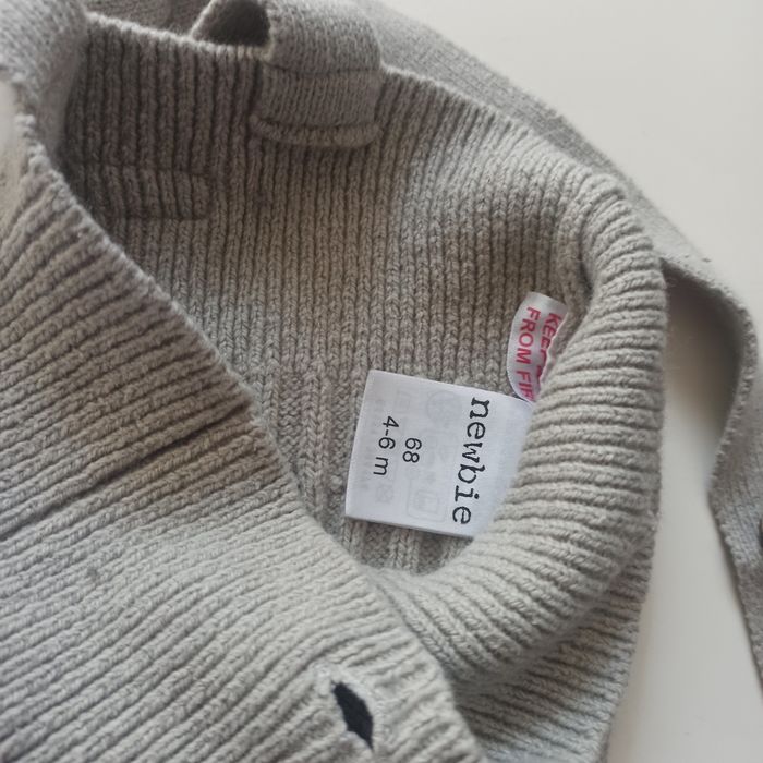 Newbie 68 szare wełniane spodnie warkocz ogrodniczki cotton wool