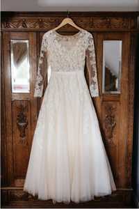 Suknia ślubna AMYLOVE NELA, rozmiar 36,rustykalna, piękna koronka