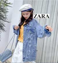 Удлиненная рваная джинсовка oversize, длинная джинсовая куртка Zara