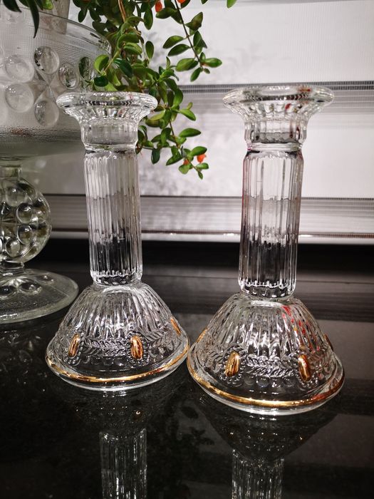 Świeczniki Oliwia stare szkło Ząbkowice PRL