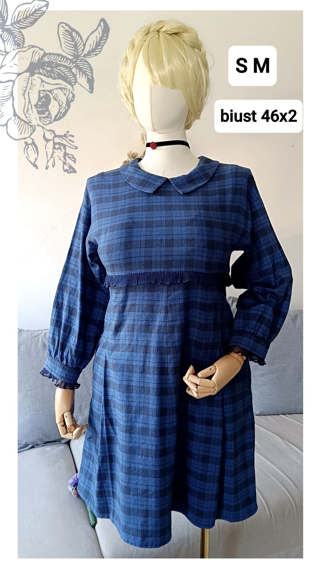Rabarbar sukienka biust 46x2 S M L kratka boho pensjonarka babydoll