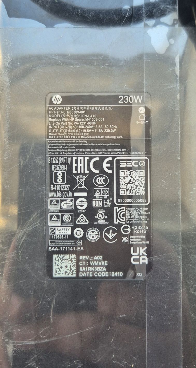 Оригинальный блок питания HP 19,5 В 11,8 А 230 Вт M85389-001 для ноутб