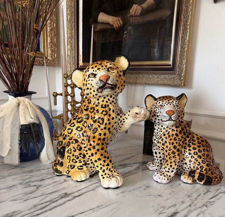 Figura rzezba geparda lamparta ceramiczna terakota made In Italy
