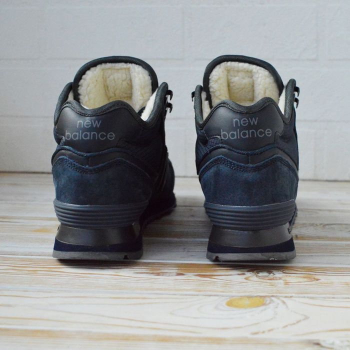 New Balance 574 кросівки зимові чоловічі сині замшеві з хутром