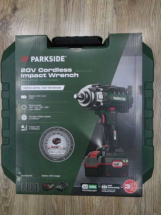 Nowy klucz udarowy Parkside 20 V z ładowarką i aku 4 ah