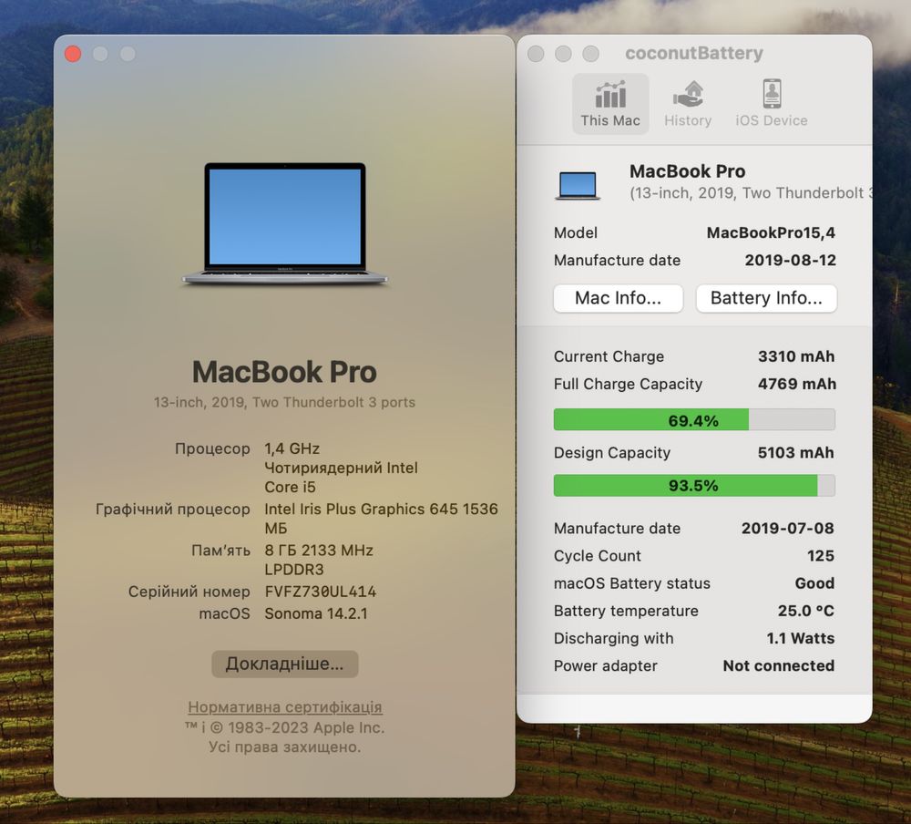 MacBook Pro 2019 13 i5 / 8GB /512 GB/ Touch Bar / 93% АКБ