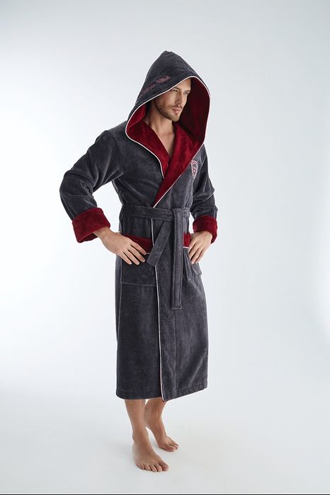 Халаты мужские Nusa 1305/1310 бамбук/хлопок с капюшоном