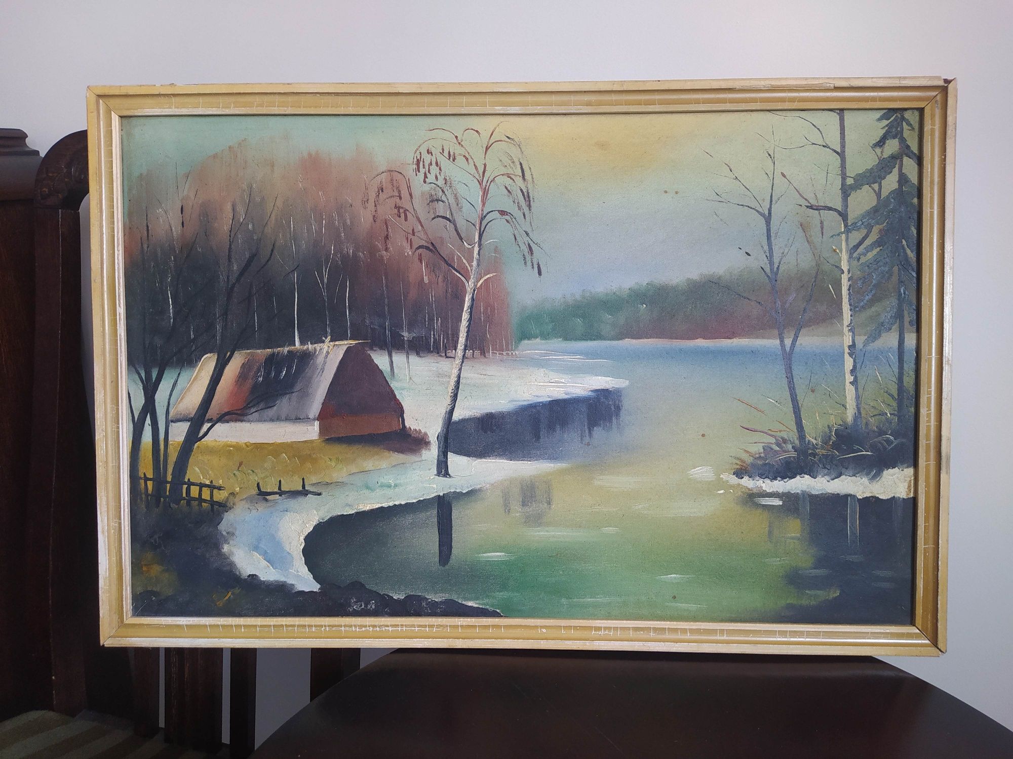 Obraz malowany - pejzaż zimowy