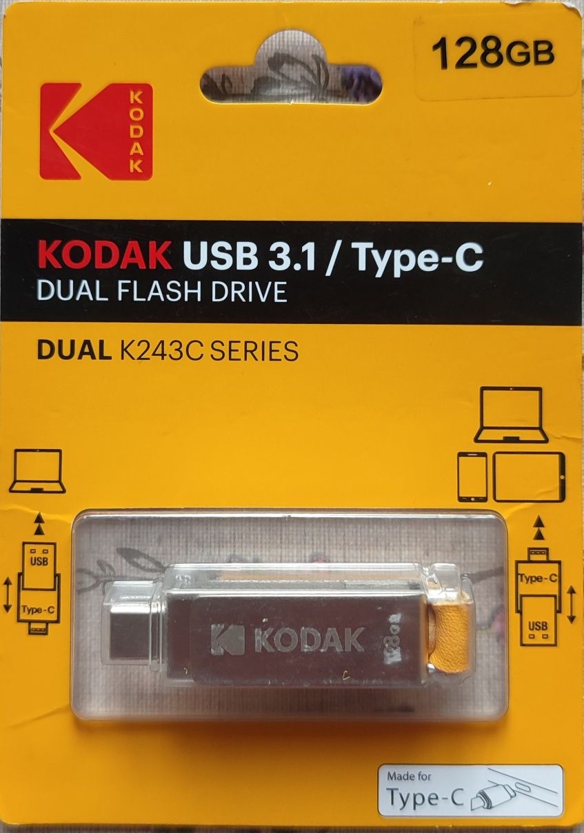 Флешка Kodak USB 3.1 type-A type-c Metal 64 GB, 128 GB, 512 GB.