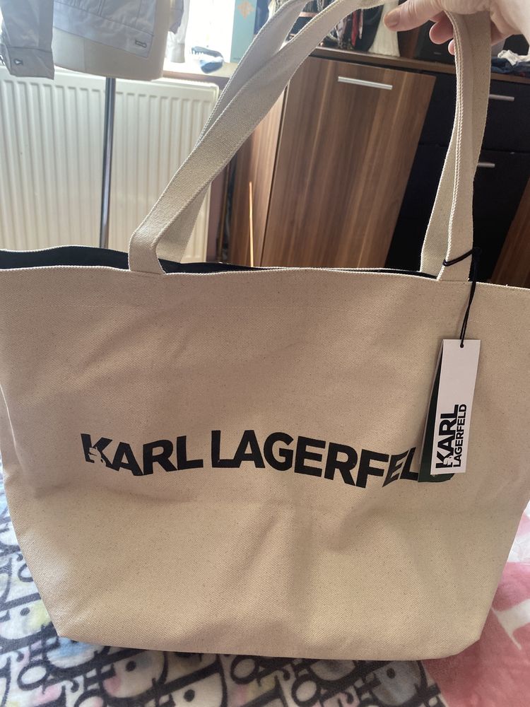 Szoper szoperka Karl Lagerfeld kolor beż parciana duża