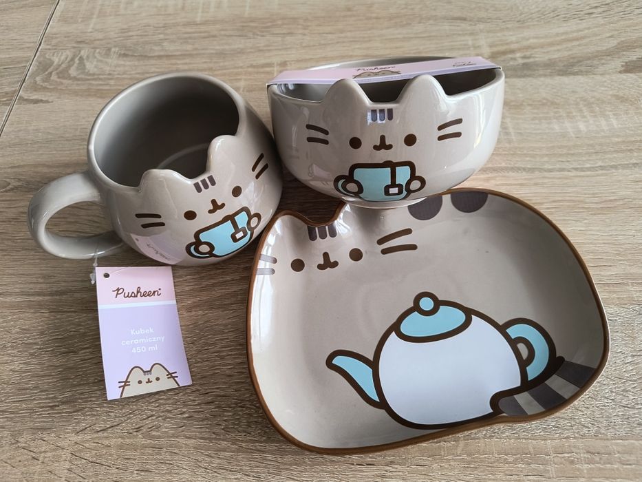 Zestaw pusheen kubek miska i talerzyk