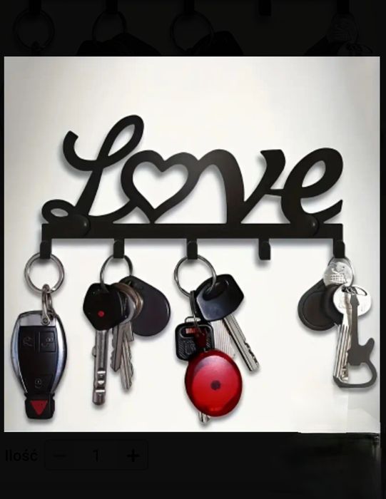 Wieszak uchwyt metalowy ścienny LOVE na klucze ręczniki organzer